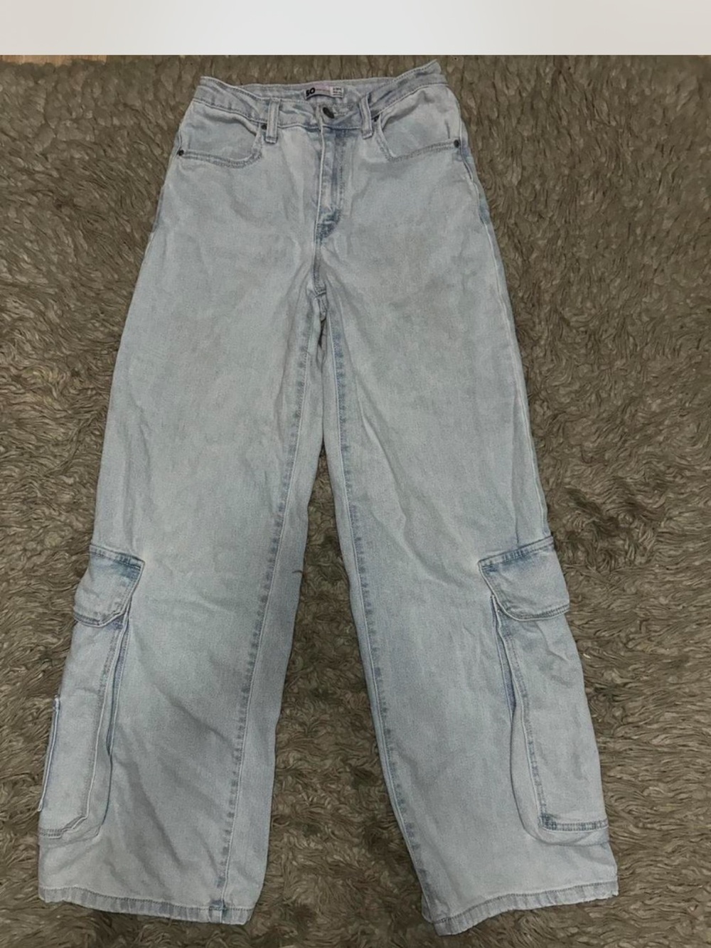 SO Light Blue Wide-Leg Cargo Jeans